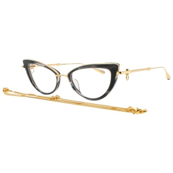 NEW VALENTINO EYEGLASSES DAYDREAM  VLX-123A CAT EYE WOMEN GOLD/BLACK WITH CHAIN - Picture 1 of 4